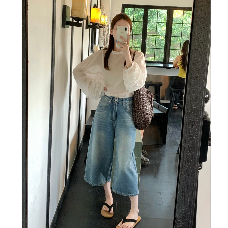 Suncc Custom Made Premium Denim Summer Thin Style Elegant Slimming Versatile Denim Capri Pants