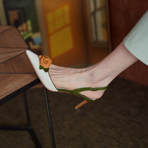  Sturbolea unparalleled beauty~ Elegant color matching flowers back tripping with pointed high heels womens thin heels