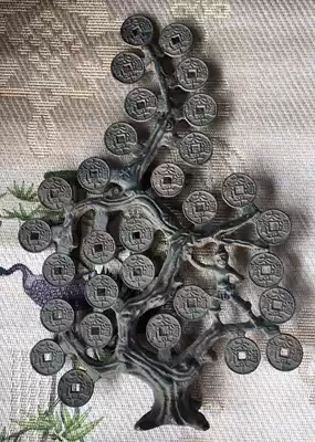 Antique antique antique Song Dynasty copper cash cow ornaments fortune tree old object fortune tree height 260mm