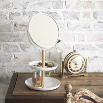 Nordic double-sided magnifying cosmetic mirror storage box one girl heart ins dressing mirror jewelry cosmetics storage plate