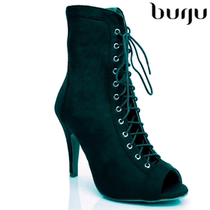 burju-Sierralynn black high-heeled jazz short boots heels lace-up high heels Latin dance shoes
