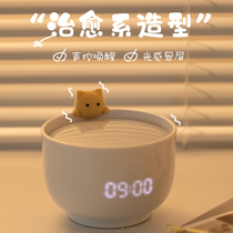 Smart voice-controlled kitty alarm clock night light Childrens bedroom cute LED with clock baby feeding eye bed headlights