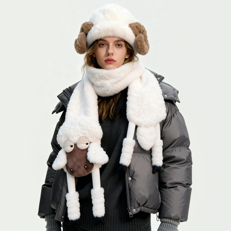 Cute Sheep Scarf, Thickened for Winter, Warm Plush Neck Warmer, Personalized Creative Lamb Shawl, New Gift for Men and Women