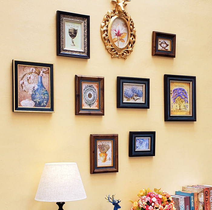 Original Design Solid Wood American Photo Wall Decoration Modern European Style Living Room Photo Frame Wall Deer Head Photo Wall Composition Painting