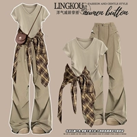 Хаки цветная рубашка, штаны, комплект, 3 предмета