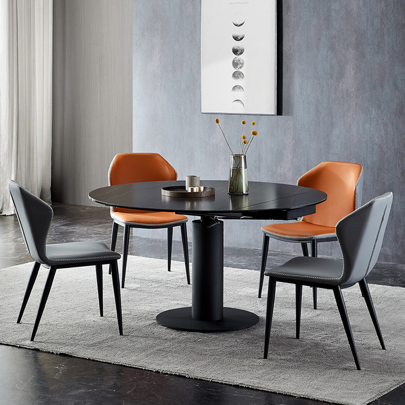 Italian minimalist rock board dining table and chair combination household small apartment telescopic round table multi-function dining room table