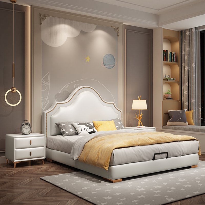 Children's bed Boy Single beds 1 5m Genuine Leather Bed Teen Boy Light Extravagant Modern Kid Bed Girl Princess Bed