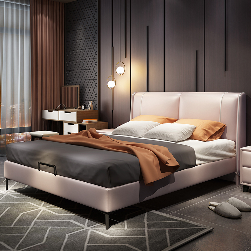 Light extravagant minimalist with modern leather bed 1 8 m 1 5 m Double main sleeper net red pink princess double leather bed wedding bed