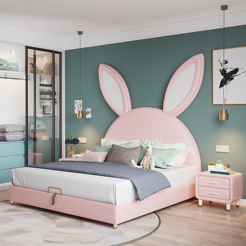 Nordic Ins Nets Red Beds Bunny Bed Ears Children Bed Girl Pink Dream Castle Cartoon Girl Princess Bed