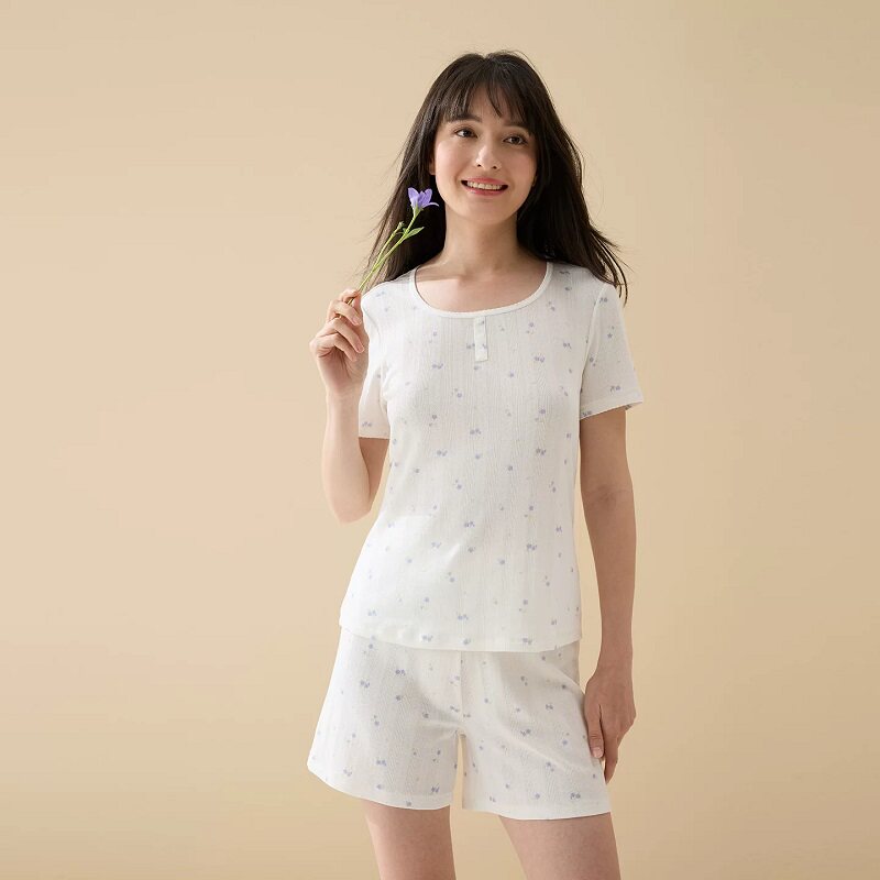 曼妮芬棉质生活软棉棉睡衣女夏季短袖短裤套装舒适棉莫代尔家居服 睡衣女夏实拍商品图