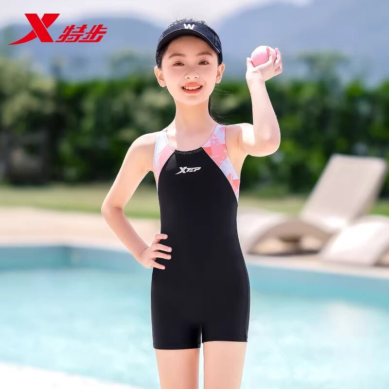 特步儿童泳衣女孩女童连体专业训练小中大童2026新款温泉游泳装备