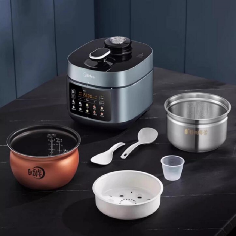 美的电压力锅家用5L大容量0涂层不锈钢双胆多功能智能饭煲高压锅