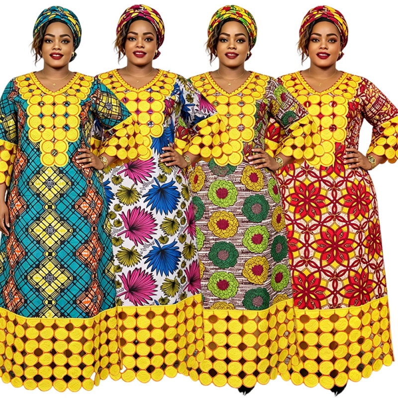 African Ethnic Fashion V-Neck Printed Dress for Women Plus Size Wax Cloth Long Dress African Long Dress African Ethnic Fashion V-Neck Printed Dress for Women Plus Size Wax Cloth Long Dress African Long Dress