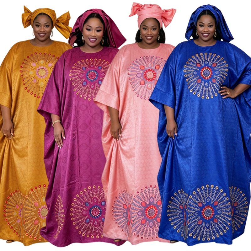 Women's African Plus-Size Dress with Headscarf, Printed Robe with Rhinestones, Fashionable Flared Skirt, Oversized Long Dress Women's African Plus-Size Dress with Headscarf, Printed Robe with Rhinestones, Fashionable Flared Skirt, Oversized Long Dress
