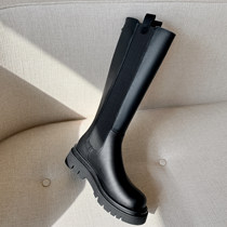 Genuine leather high cylinder rider long cylinder boots female midbarrel 2022 new BV MM6 smoke pipe Martin boots thick bottom though kneecap