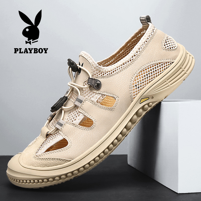 Playboy summer hole shoes beach Baotou soft elastic non-slip light hollow lazy shoes casual men's sandals