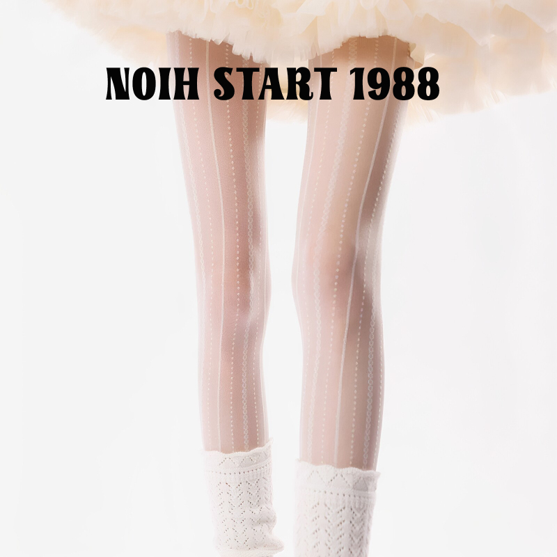 Japanese Noih Retro Twist Stripe Lace White Women's Stockings Spring and Autumn Velvet Anti-Snag Pantyhose