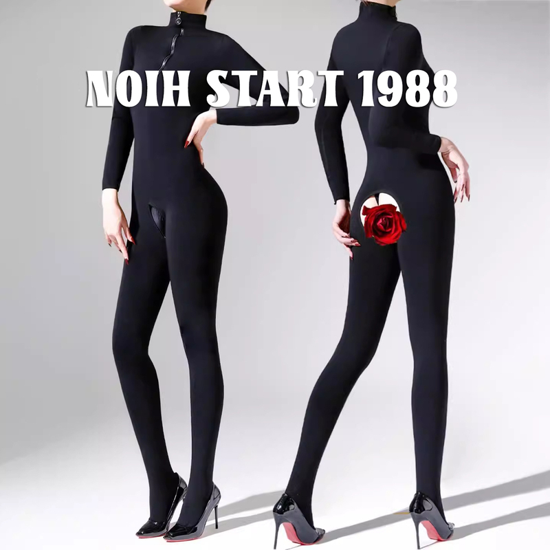 Japanese Noih Sexy Zip-Up High-Neck Thermal Bodysuit High-Elastic Foot-Covering Body Shaping Unisex Open-Crotch Tight-Fitting Garment