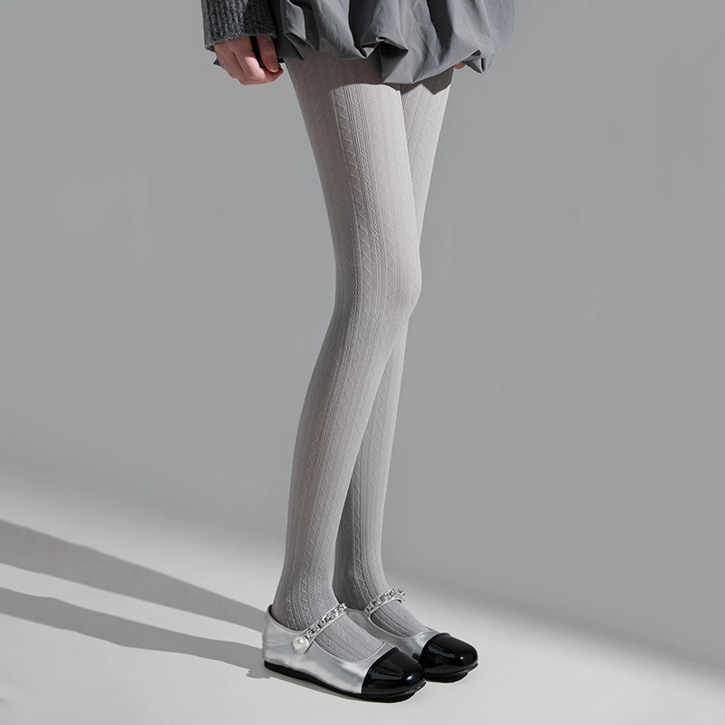 Japanese Noih Velvet Leggings for Women, Autumn and Winter, Snag-Resistant, Non-Slip, Slimming, Gray Jacquard Pantyhose