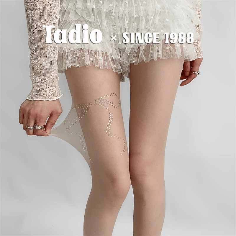 Japanese Noih White Rhinestone Beauty Stockings Anti-Snag Bow Stockings Sexy Black Pantyhose Women's Spring