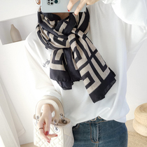Spring and autumn cotton and linen scarf womens thin shawl black letter temperament wild fashion Western style womens scarf dual-use