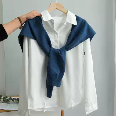 Summer net red knitted knotted small shawl female outer wear neck protection shirt skirt Air conditioning office blue shawl