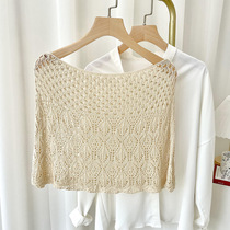 Summer Korean version of pullover waistcoat female outer knitted hollow lace wild office air-conditioned room beige small shawl
