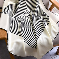 Korean version of the classic striped printed silk scarf summer all-match 90cm large towel female square head scarf decorative spring and Autumn shawl