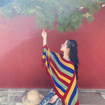 Ethnic Wind Qinghai Lake Xinjiang Tibet Desert Tourism Photo Set Head Cloister Type Thickened Warm Knit Cape Woman