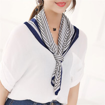 Korean fashion silk scarf ins all-match simple scarf white striped small square towel female thin spring and autumn decoration summer