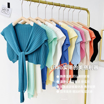 Spring and summer thin outer small shawl female Korean version knotted shoulder air-conditioned room knitted scarf solid color dual-use multi-function