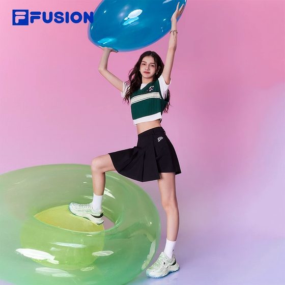 FILAFUSION 휠라 트렌디 브랜드 여성 탑 투피스 세트 2024 여름 신작 패션 캐주얼 슬림 탑