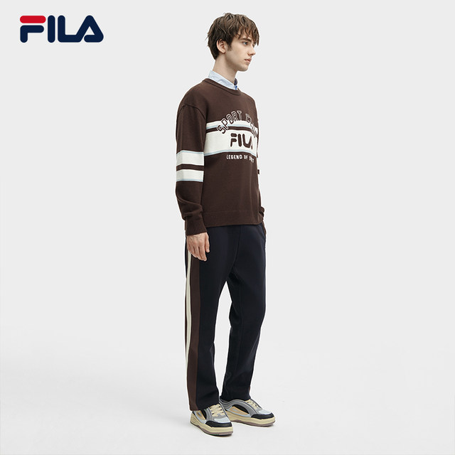 FILA Official Men's Knitted Sweater 2024 Spring New Fashion Casual Contrast Color Comfortable Pullover Sweater