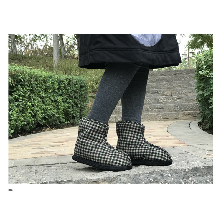 Nông dân ban đầu làm bằng tay lớp giày bông nữ mùa đông ấm áp vải cotton retro nghệ thuật cao giày kẻ sọc cao cổ giày thể thao nữ cổ cao