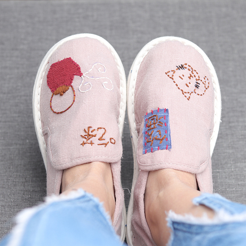 Rural Handmade Cloth Shoes for Women, Spring Single Shoes, Nostalgic Thousand-Layer Sole Cloth Shoes, Embroidered Slip-On Shoes, Soft-Soled Home Shoes for Pregnant Women