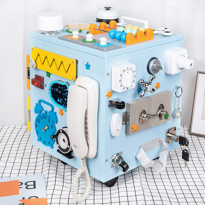 New Kids Busyboard Early Teach Busy Box Bagel Function Box Hands-on Brain Six Face Box Wooden Toys