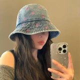 Японская промывая вода джинсовая горшка самка 2024 Новая весна и летняя вышитая тень бабочки Большая голова.