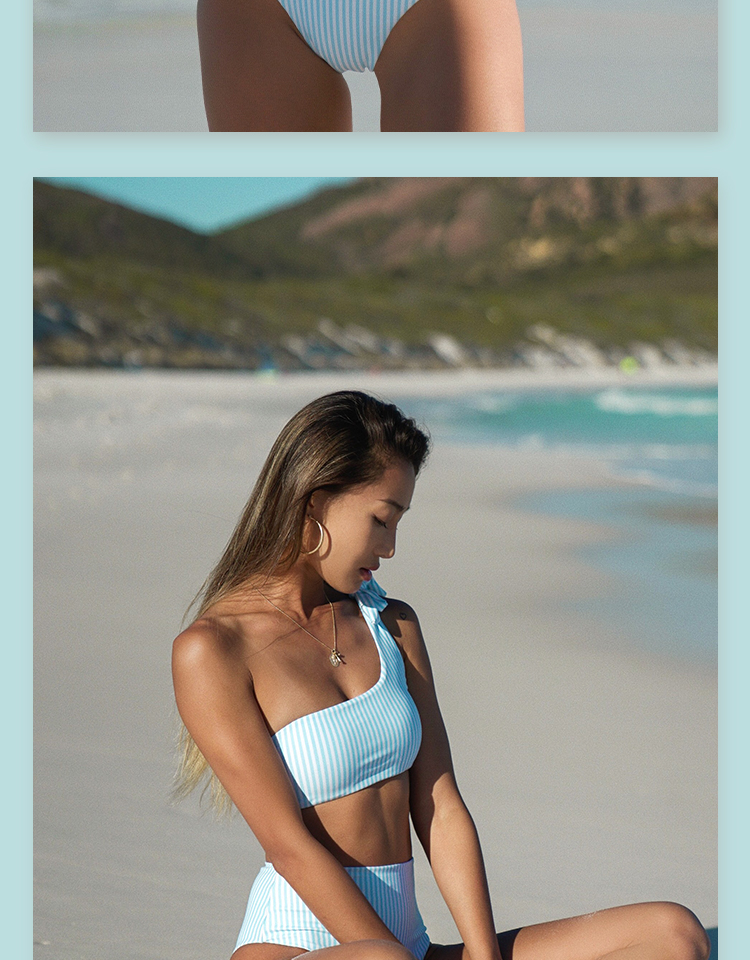 YUKARI nguyên bản màu trắng kỳ nghỉ bãi biển áo tắm cao eo thong chia bikini nữ - Bikinis thoi trang ao tam