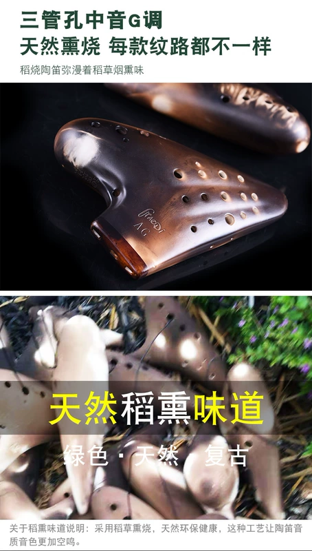 Jianghu Ocarina Đốt ba ống AG Chuyên nghiệp Alto G Điều chỉnh 3 ống Âm trầm rộng Hiệu suất Lớp gốm cổ điển Nhạc cụ - Nhạc cụ dân tộc