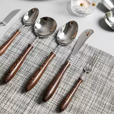 European style nice chicken wing wooden handle 304 stainless steel western cutlery set set household knife and fork spoon soup spoon