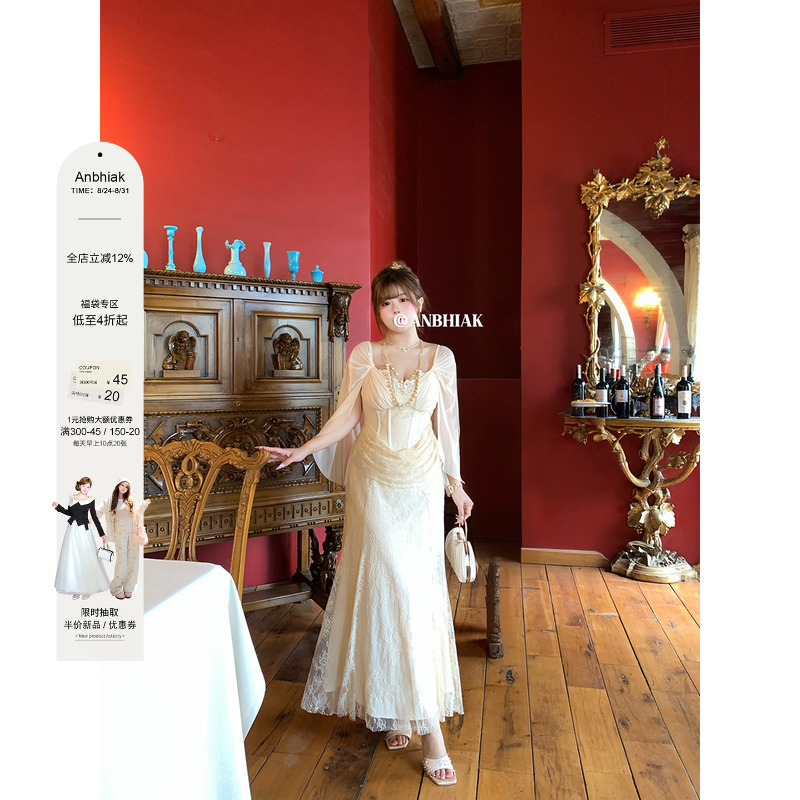 Annie Is Not Popular, but This Super Fairy-Like Embroidered Collar, Fishbone-Shaped Lace Mermaid Dress for Women with a Slightly Plump Figure, Plus Size Birthday Dress