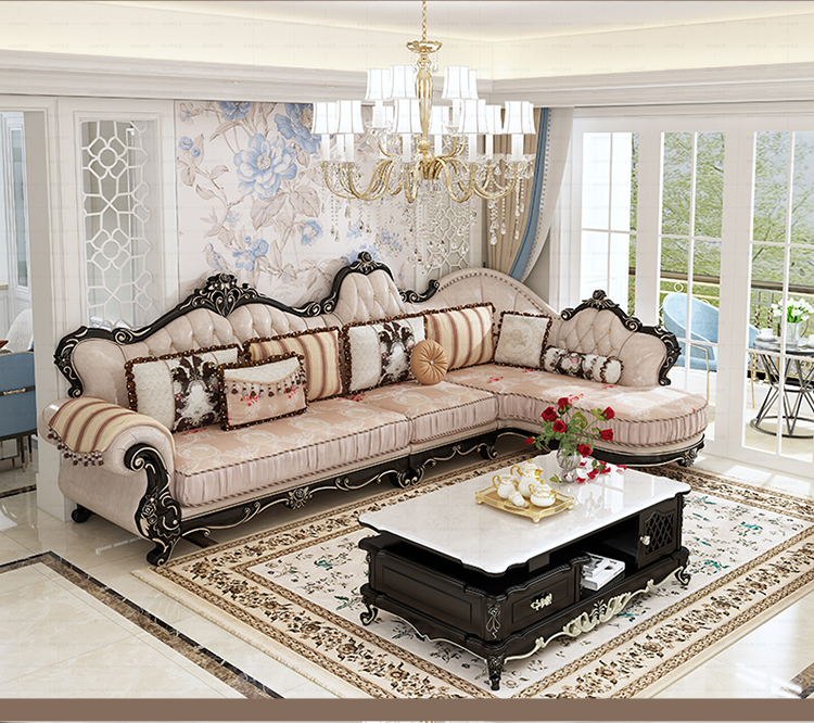 Sofa vải phong cách châu Âu kết hợp phòng khách sang trọng trang trí L góc chaise dài nhỏ Jane Châu Âu cao cấp rắn chạm khắc - Ghế sô pha ghế sofa da bò nhập khẩu