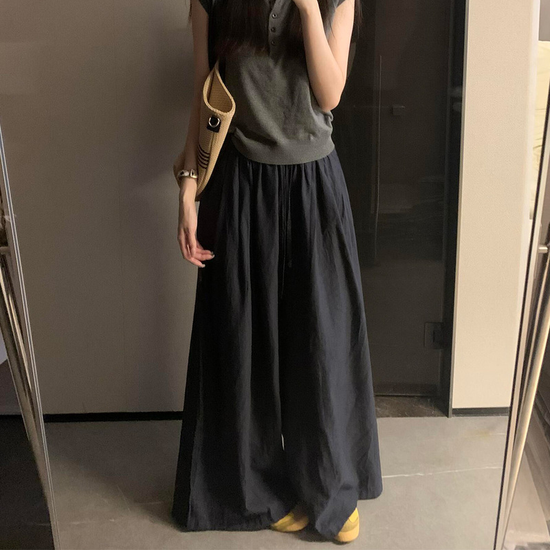 Black Cotton and Linen Wide-Leg Culottes for Women, Summer Thin Style, Plus Size, Pear-Shaped Body, High Waist, Loose, Slimming Casual Pants