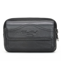 Xi Zhi Xiu men wear a belt mobile phone fanny pack Leather mobile phone bag Key bag hanging bag Cowhide mens bag