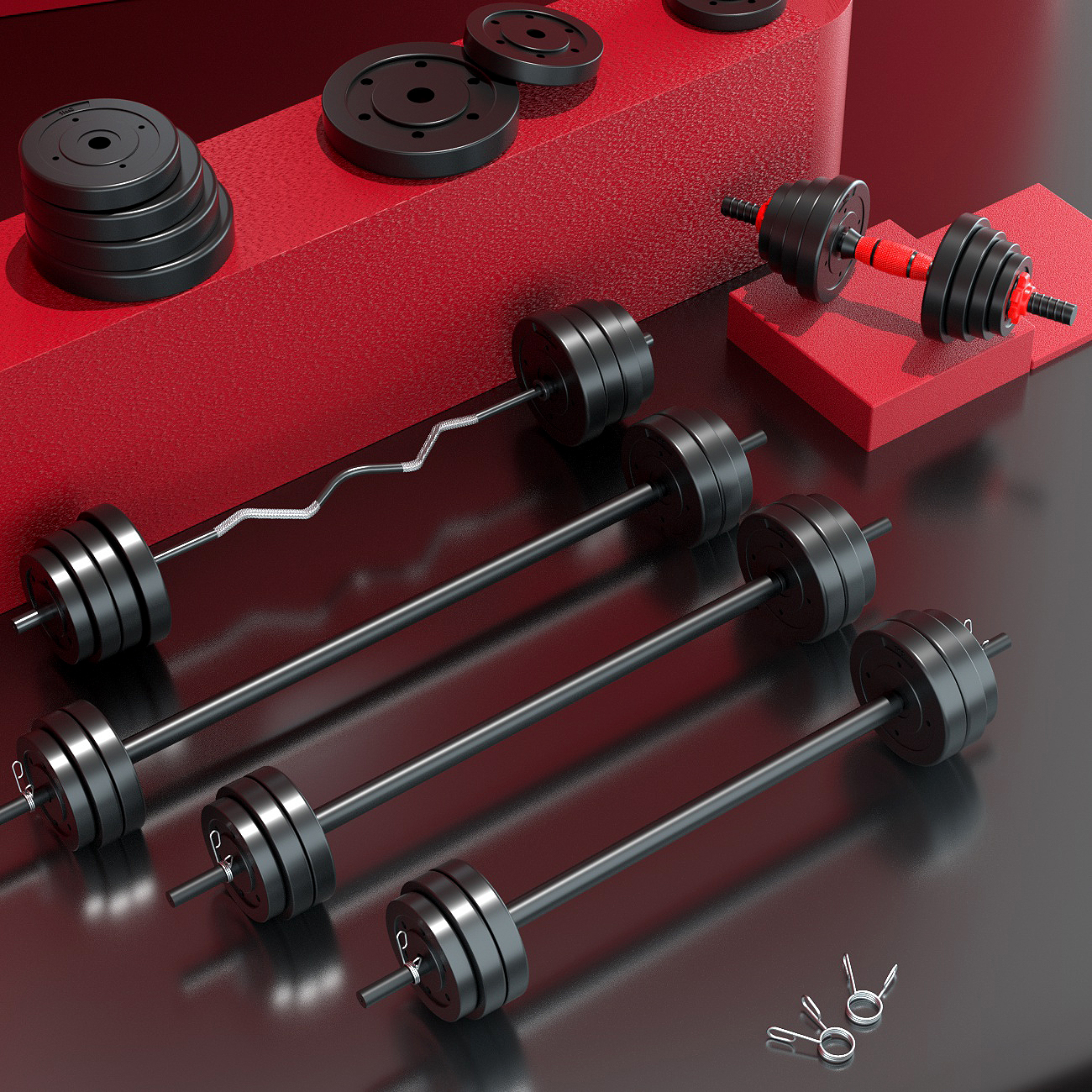 The man's family with the arm muscle shoulder - guard bumpbell with two - use fitness equipment