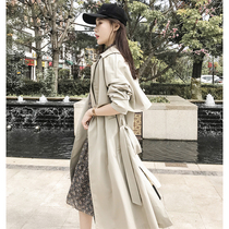 Spring and autumn womens windbreaker jacket over the knee Korean version of long-sleeved belt loose coat design sense high-end lace-up windbreaker women