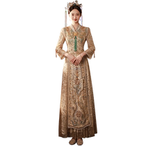 Champagne color Xiuhe clothing bride high-end 2024 new heavy industry luxury out-of-court show kimono womens Chinese wedding clothing summer