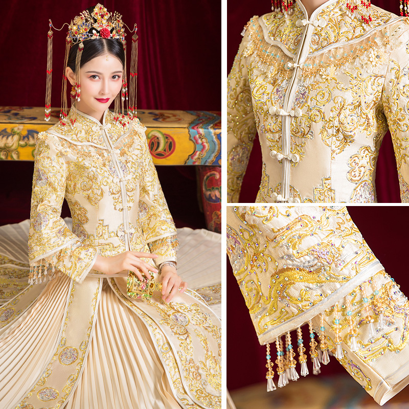 Show and dress The bride 2022 new wedding dress Chinese wedding gown toast with a penthouse champagne penthouse