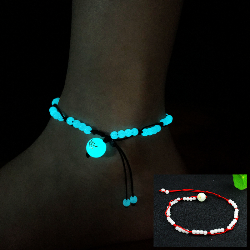 12 zodiac luminous beads anklet female red rope bell sexy Korean version of the simple student Mori night pearl luminous lettering