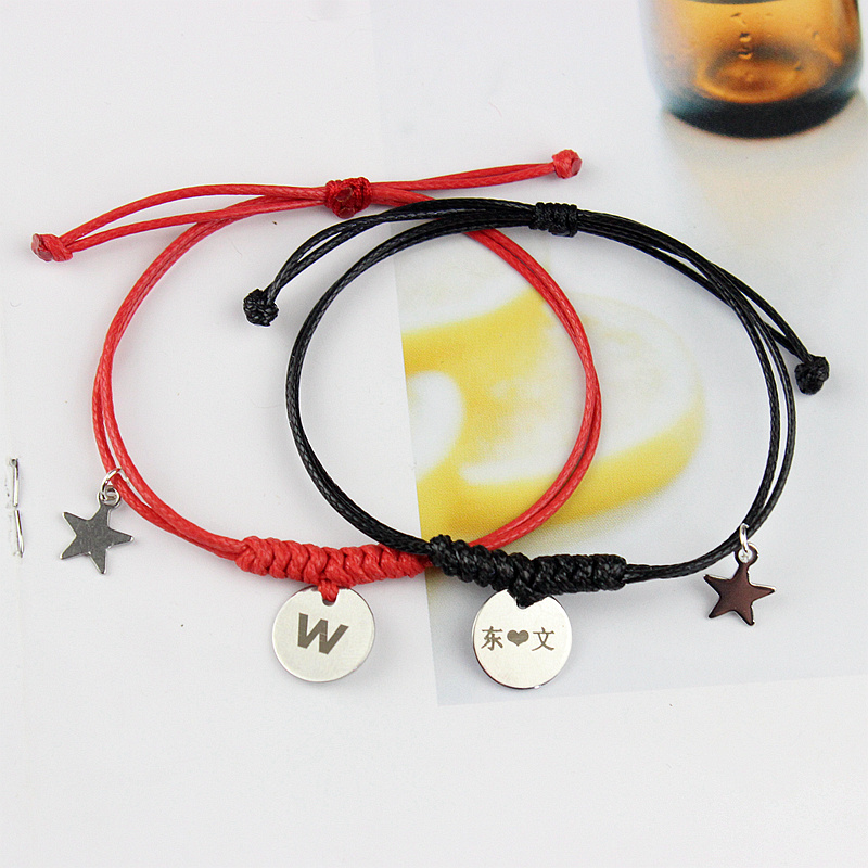 Korean version of a couple a pair of lettering hand chain ins niche design gift customization Men and women tide name students diy simple
